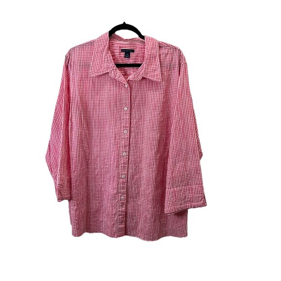 Westbound Woman Pink Checkered Plaid Button Up Long Sleeve Top Size 3X - Picture 1 of 9